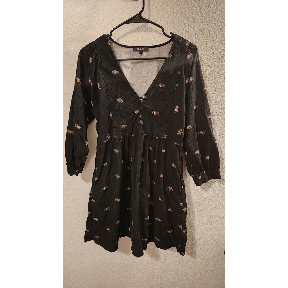 Madewell Dark Mini Dress with Floral Accents